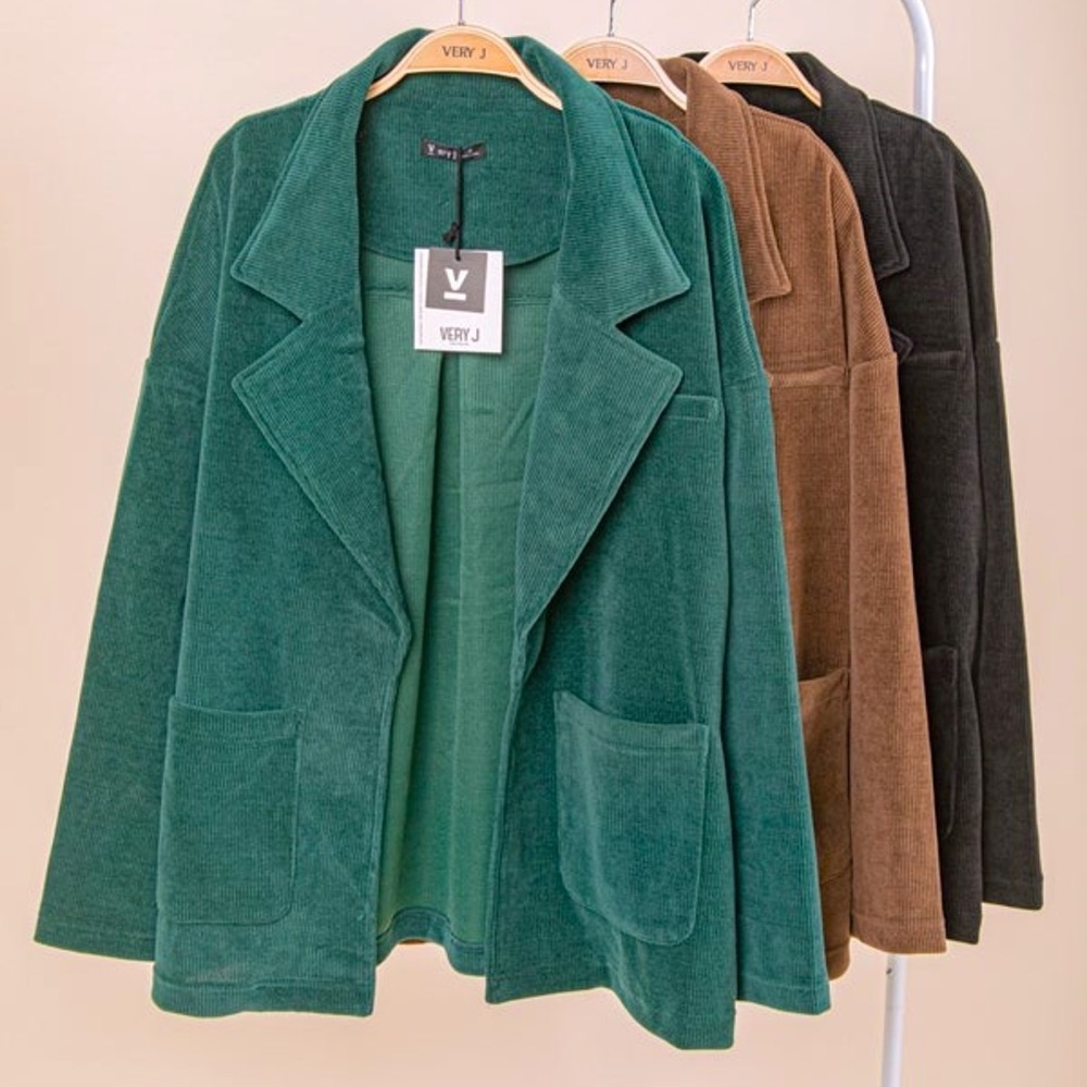 Oversize Corduroy Blazer Jacket Green